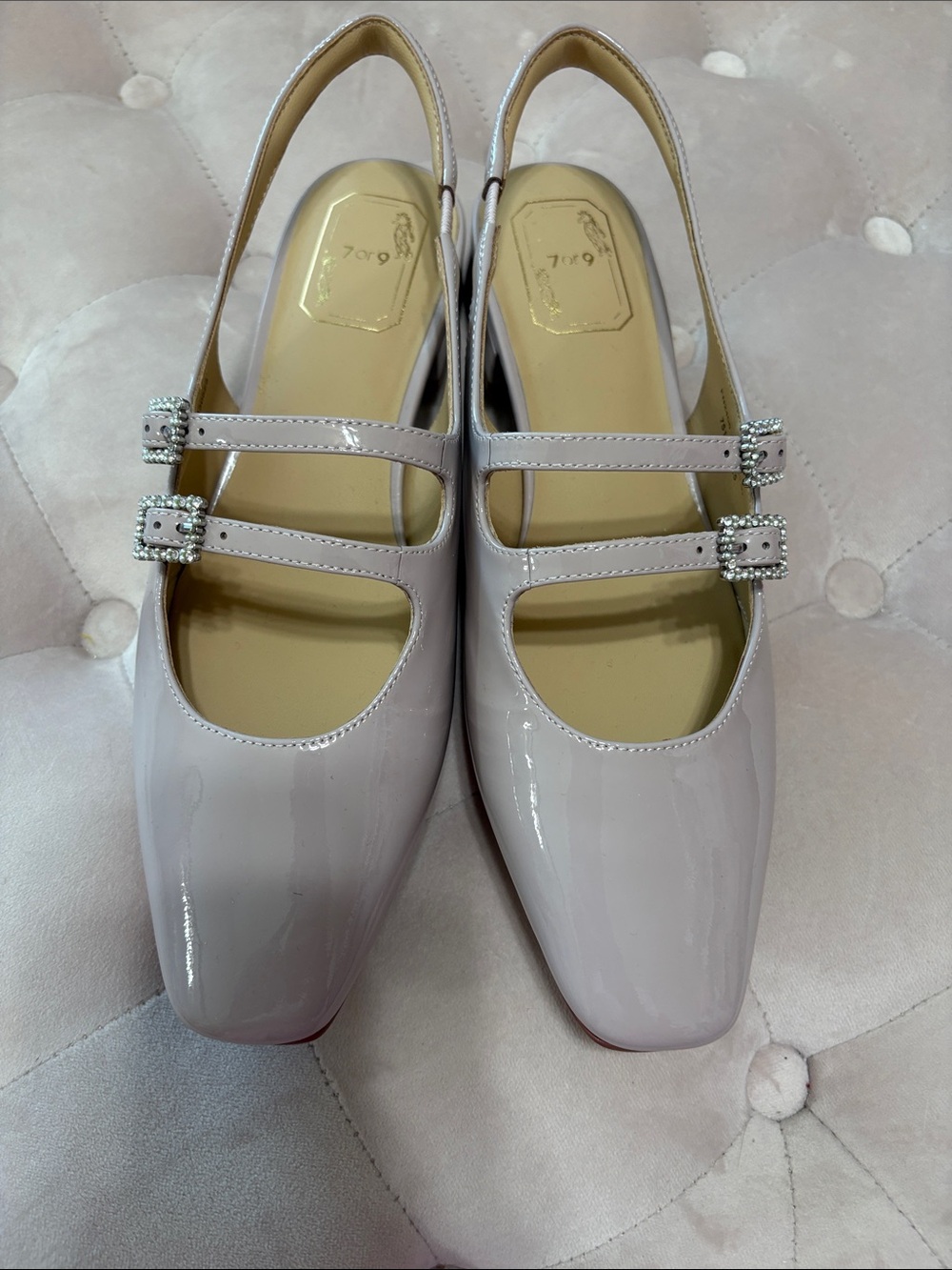 Patent Double-Strap Slingback Flats in Light pink/grey